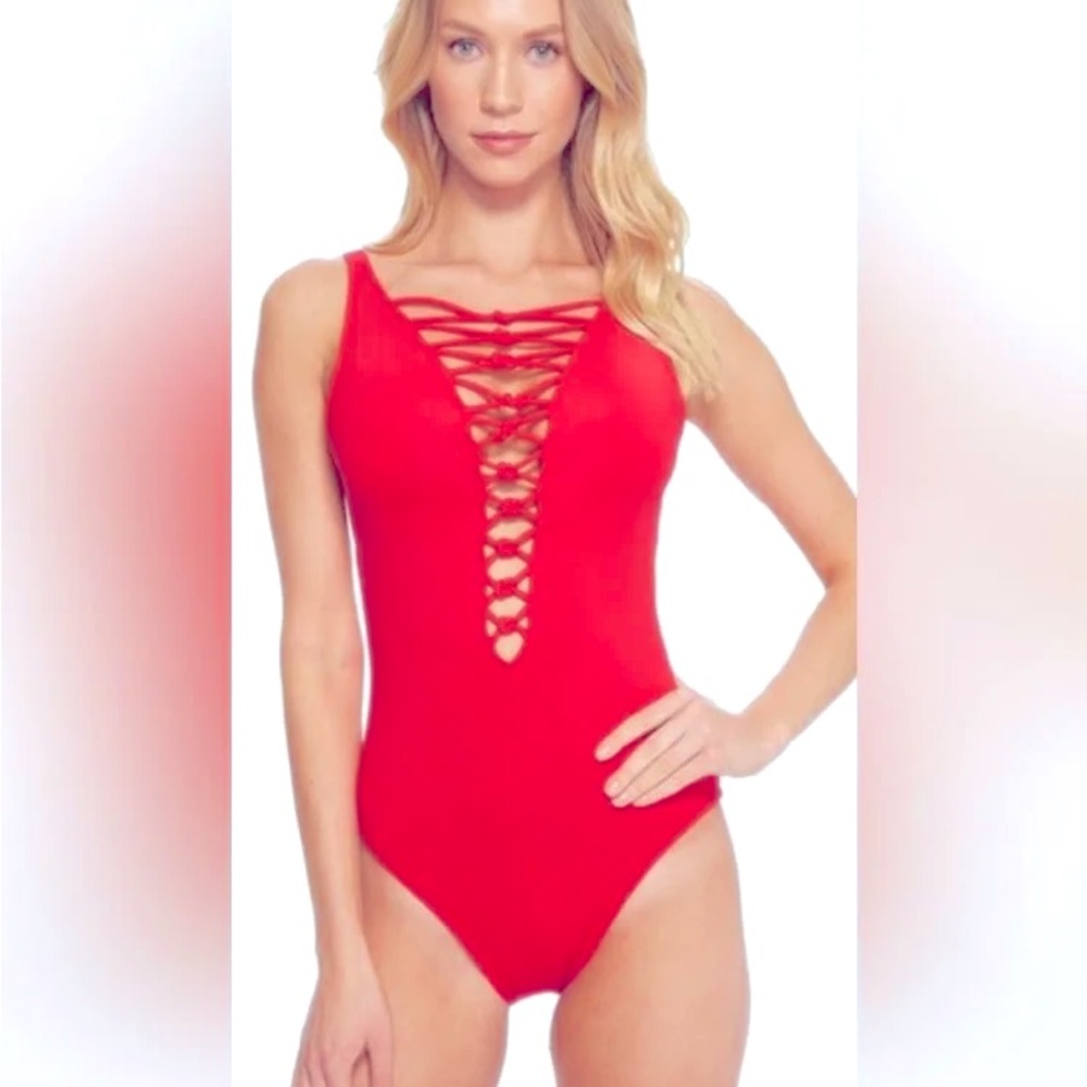 Bleu Rod Beattie Let’s Get Knotty Swimsuit, size 6, Vibrant Red